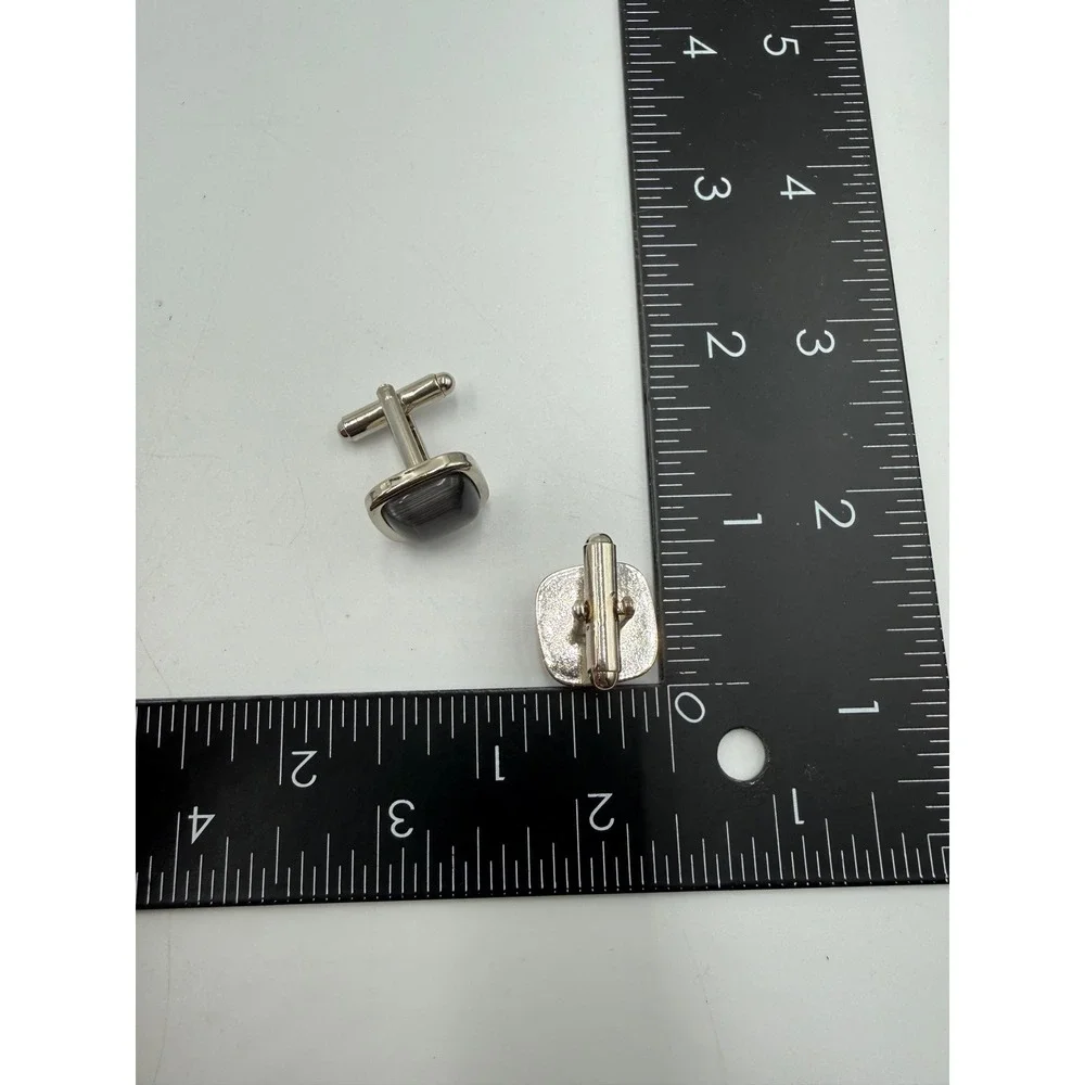 Grey Cats Eye‎ Square Cufflinks Silver Tone Formal Wedding Business Mens Jewelry